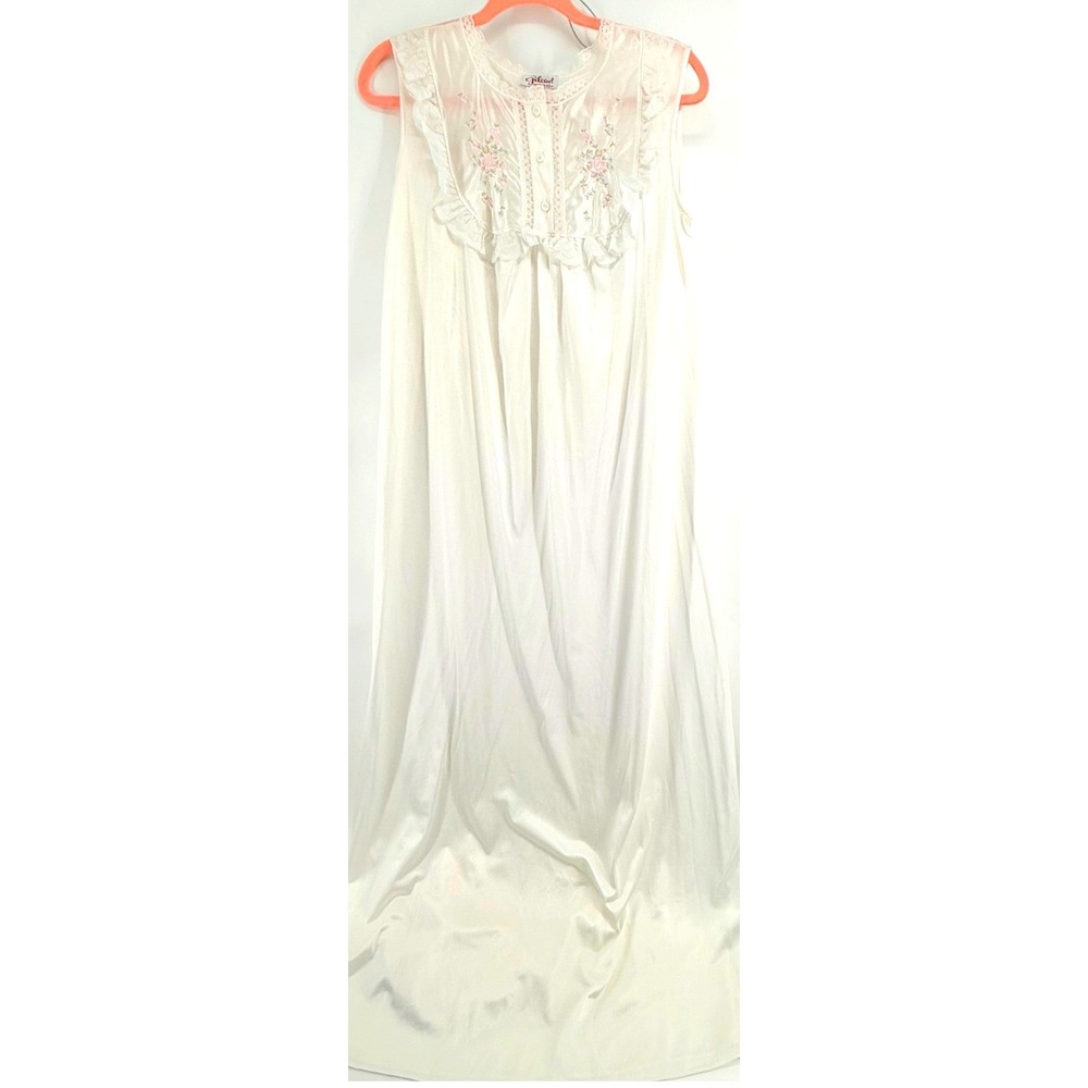 Gilead Vintage Nightgown Duster Set Small Long Sleve Lace Floral Embroidered USA - Picture 6 of 12